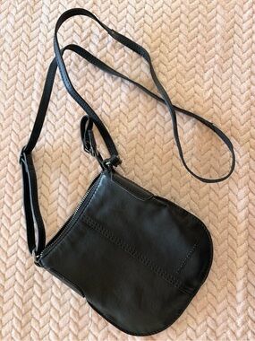 Spikes & Sparrow Black Leather Crossbody Bag with Adjustable Strap